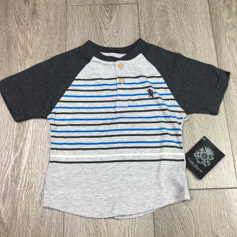 English Laundry Henley Raglan Shirt Striped Dark Grey Sleeves 3T NWT